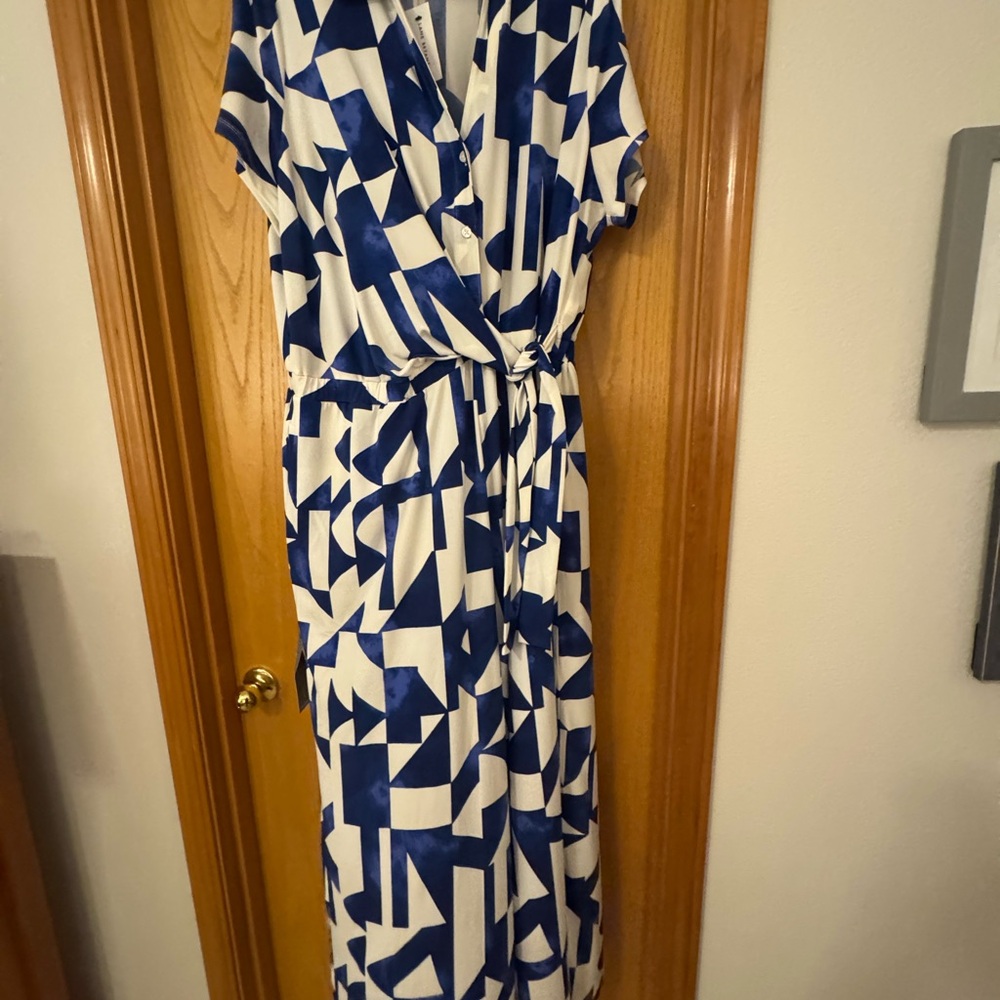 Lane Bryant Abstract Blue and White Jumpsuit